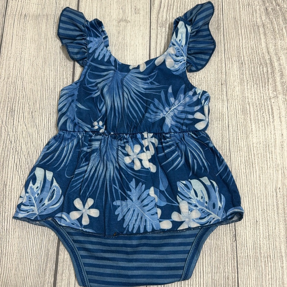 PatPat Baby Girls Blue Tropical Print Sunsuit
